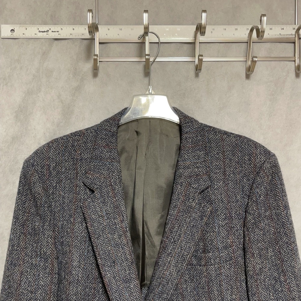 Harris Tweed Blazer Men 48L Blue Herringbone Scottish Wool 2B Coat Jacket Luxury